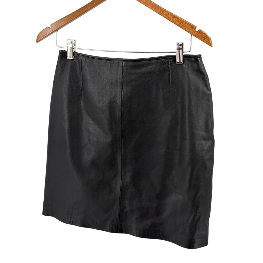 Vintage 90s Casual Corner Black Genuine Leather Minimalist Mini Skirt